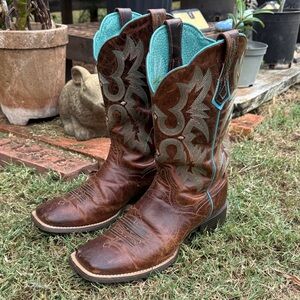 Ariat Brown Cowboy Boots with Turquoise Details